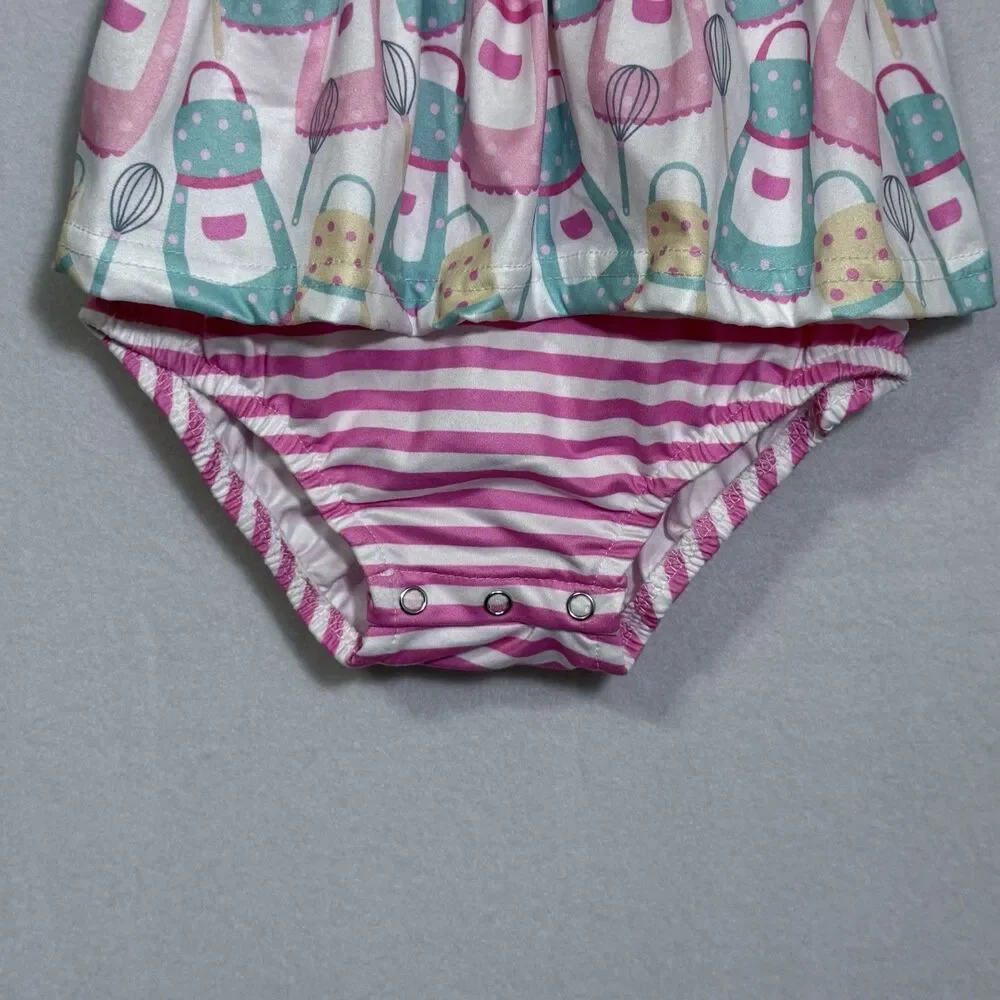 Pete + Lucy Baking Beauty Pink Blue Bubble Bodysuit Romper Girl's Size 18-24M - Picture 7 of 9